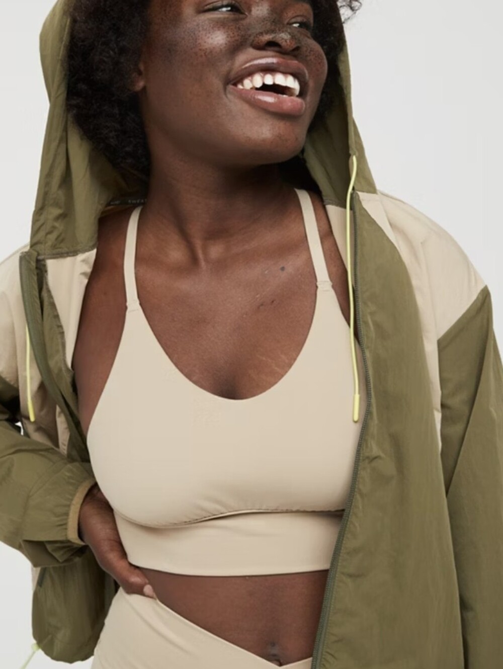 Aerie Olive Green Hooded Jacket with Beige Lining